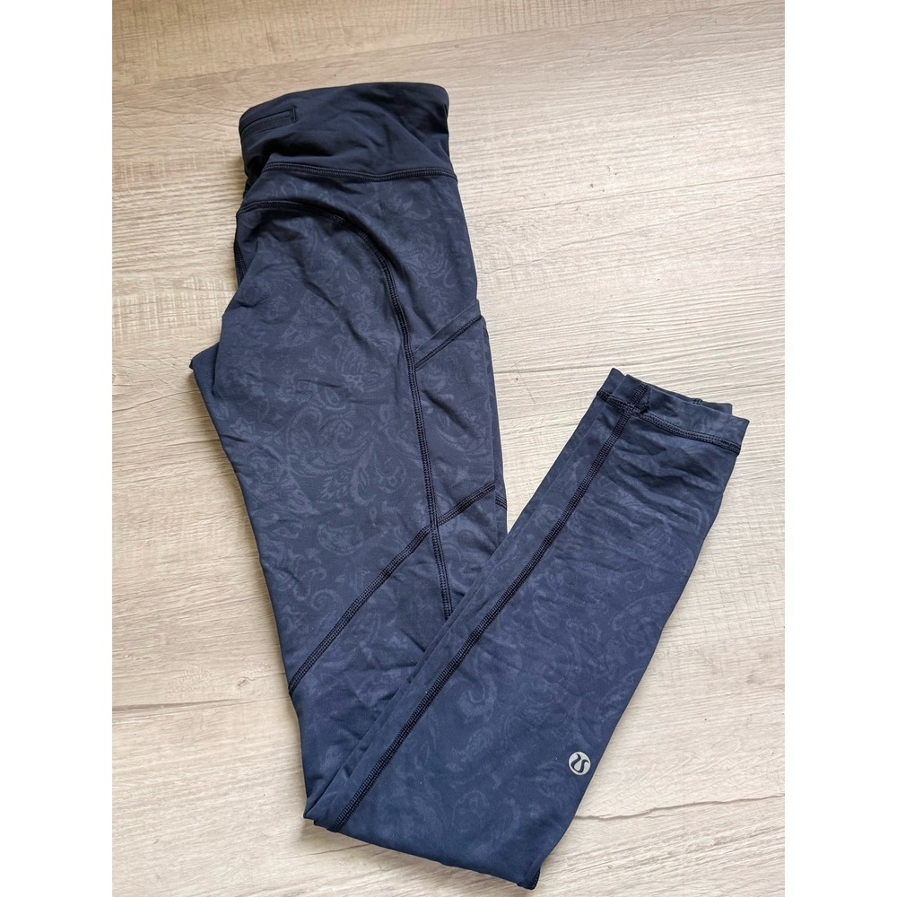 Lululemon womens Speed Tights Pants Lux Navy Paisley Embossed Inkwell Ruched - Picture 12 of 12